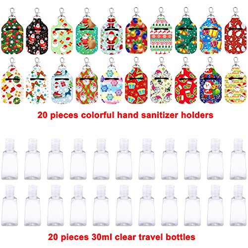 Duufin 40 Pieces Hand Sanitizer Keychain Holders Set with 20 Pieces Hand Sanitizer Holder and 20 Pieces Empty Travel Bottles