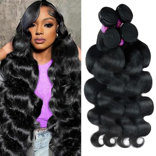 14A Body Wave Human Hair Bundles 16 18 20 22 Inch Bundles Human Hair 100% Unprocessed Brazilian Virgin Hair Body Wave 4 Bundles Human Hair Extensions for Women Natural Color Quick Weave