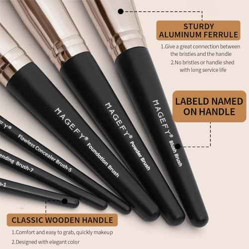 MAGEFY Makeup Brushes, 22 Pcs Professional Premium Synthetic Makeup Brush Set with Case, Foundation Eyeshadow Brush Travel Make up Brushes Set (Blackgold)