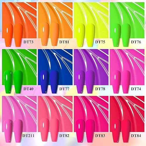 MEET ACROSS 12pcs Gel Nail Polish Set,Soak Off UV LED Lamp Gel Nail Polish Kit,Fashion Shimmer Nail Art Design Gifts for Women Manicure Salon (Neon series)
