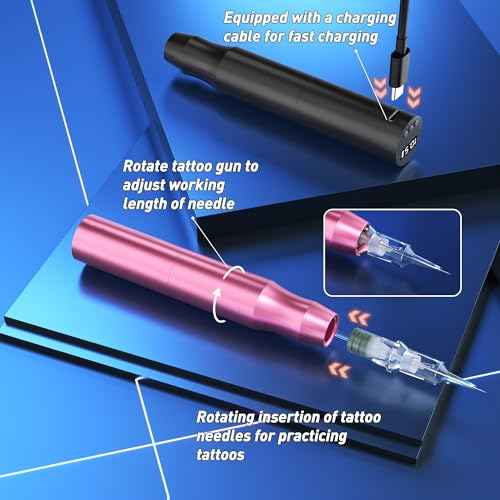 Beginners Microblading Tattoo Gun Kit, Professional Cordless Tattoo Pen & Eyebrow Pencil Set for Makeup Supplies, 1400mAh Semi-Permanent Eyebrow Tattoo Machine with 50Pcs Needles (Black)