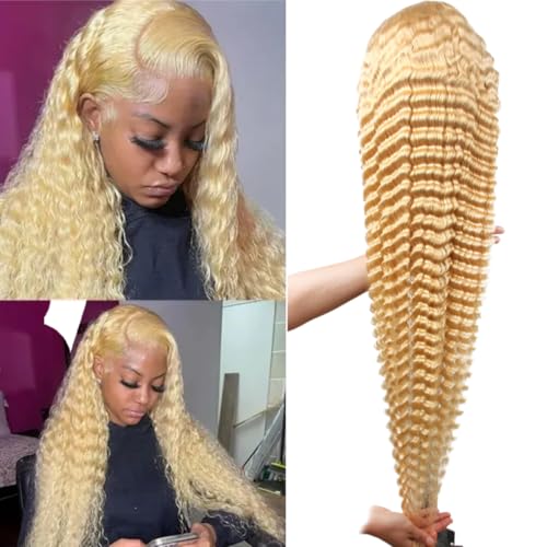 Blonde Wig Human Hair, 613 13x1 HD Transparent Lace Frontal Wig Human Hair, 613 Lace Front Wig Human Hair, 180% Density 28inch Deep Wave Blonde Lace Front Wigs Human Hair Pre Plucked
