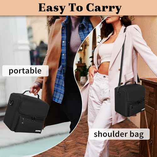 Makeup Travel Train Case, Black Makeup Carrying Organizer Bag, 4 Tier Professional Organizer Case with Straps Pockets for MakeUp Tools