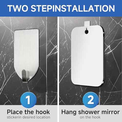 Large Shower Mirror,(Large 9.8 * 7.9in) Includes A Sticky Stainless Steel Hook, Portable Travel Makeup Mirror, Suitable for Wall Applications