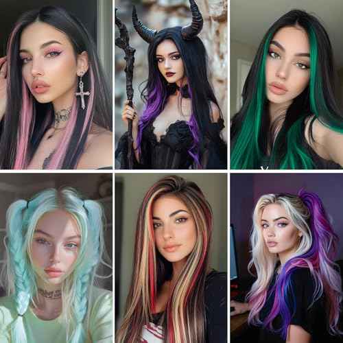 6 Pcs Colored Clip in Hair Extensions, 20 Inch Light Pink Hair Extensions Clip ins for Kids and Girls, Synthetic Straight Colored Hair Clip ins, Party Highlight Clip in Hairpieces for Women