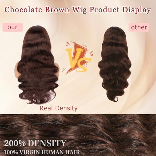 mogge Body Wave 13x6 Hd Lace Front Wigs Human Hair Pre Plucked Chocolate Brown Lace Front Wig 200 Density Colored Lace Human Hair Wigs for Black Women 4# Brown Wig 22 Inch