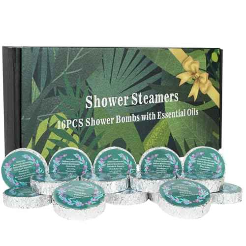 16 Pack Shower Steamers Aromatherapy - Natural Essential Oil Shower Bombs for Relaxation, Stress Relief & Self Care, Gift for Women & Men (8 Scents, 2 Each)