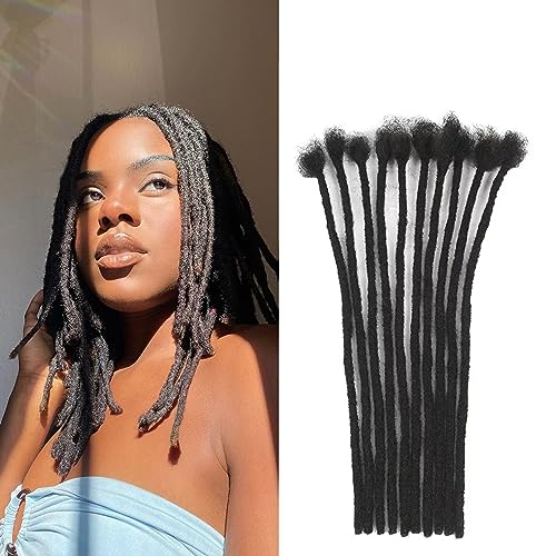 0.4cm Width 8Inch 60 Strands Dreadlock Extensions Real Human Hair 100% Handmade Permanent Loc Extensions Human Hair for Women/Men Can Be Curled and Bleached(width 0.4cm #1B color)