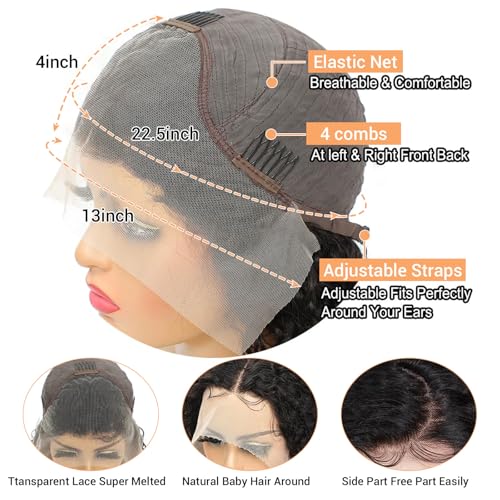 Bob Wig Human Hair 13x4 Water Wave Lace Front Wig Human Hair Pre Plucked 14 Inch 200% Density Short Bob Wet and Wavy Lace Front Wigs human hair for Black Women