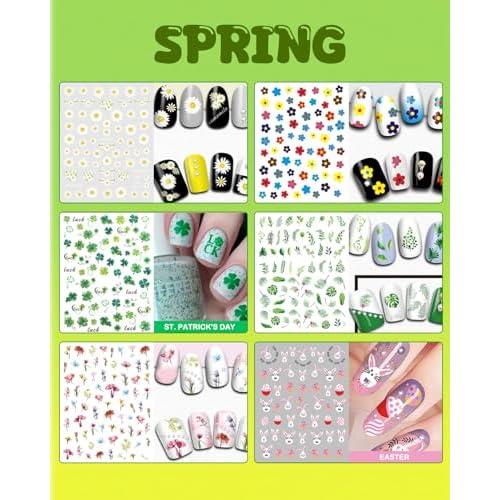 24 Sheets Seasonal Nail Art Stickers, Four Season Variety Pack All Holiday Nail Decals, Self-Adhesive Varied Design for Flowers Butterflies Halloween Christmas Spring Summer Fall Decoration