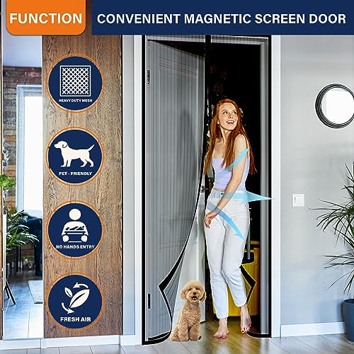 Magnetic Screen Door, Keep Bugs Out, Pet & Kid Friendly，Works with Front Doors, Sliding Doors,Fit Door Size 36 x 78 Inches White
