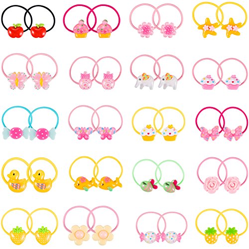 80 Pieces (40 Pairs) Girls Cartoon Elastic Hair Ties Head Hair Tie Bands Ropes Girls Ponytail Holders