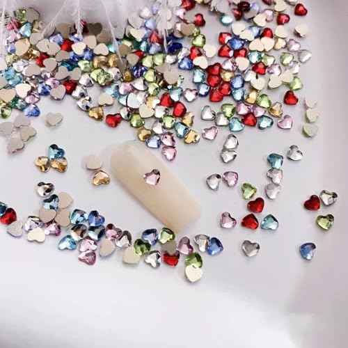 300Pcs 3mm Colorful Heart Nail Charms Aurora Valentine Heart Nail Art Charms Crystals Nail 3D Multi Color Flatback Rhinestones Gems Nail Diamonds for Women Nail Design Crafting DIY Nail Jewelry