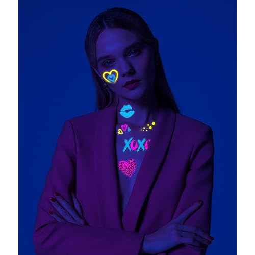 Glow In The Dark Heart Temporary Tattoos,Luminous Neon Valentines Day Temporary Tattoos, Bride Wedding Valentine Heart Music Rave Festival Tattoos Stickers For Women Men Adults(Neon Heart)