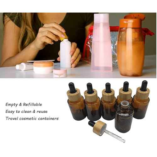 Brown Glass Dropper Bottles 30ml/1 oz 6 PACK,Essential Oil Bottles With Eye Dropper And Bamboo Lids Perfume Sample Vials Essence Liquid Cosmetic Containers