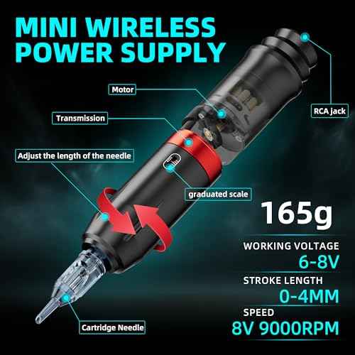 Tattoo Gun Kit with Wireless Rotary Tattoo Machine, 1500mAh Battery, 20 Tattoo Cartridge Needles, 7 Tattoo Inks, Tattoo pen for Beginners and Professionals (Black)
