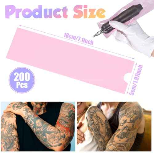 200 Pcs Large Tattoo Machine Pen Covers, 2 x 7.1 inches Pink Plastic Pens Type Bag Disposable Pen Machine Bags for Most Wireless T Tattoo Professional Artist Pens Machines Supplies