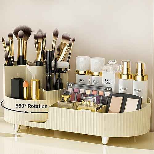 360¡Æ Rotating Vanity Makeup Organizer with Brush Holder, Large Spinning Cosmetic Storage for Skincare, Perfumes and Lotions
