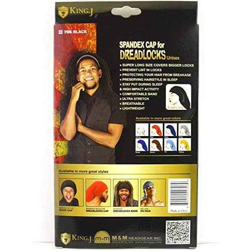 King.J Super Long Unisex Spandex Cap for Dreadlocks (Black)