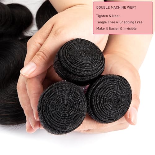 12A Body Wave Bundles Human Hair 20 22 24 inch Brazilian Virgin Hair Bundles 100% Unprocessed Human Hair Body Wave Weft Extensions Quick Weave Hair Natural Black