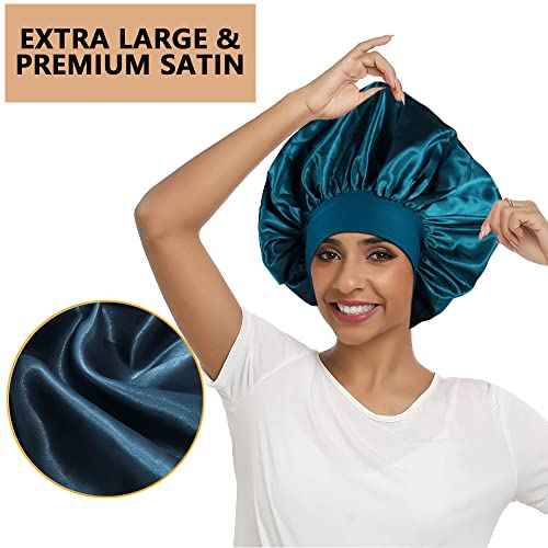 3PCS Extra Large Satin Bonnets for Sleeping, Hair Bonnets for Black Women Braids Curly Hair, B