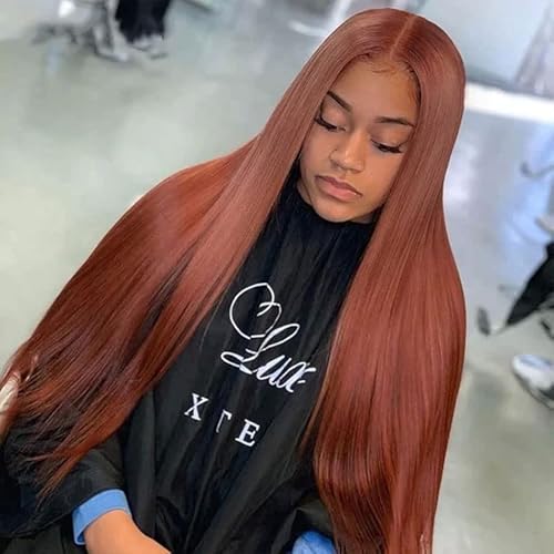 Reddish Brown Lace Front Wigs Human Hair For Black Women 13x4 HD Transparent Straight Lace Front Wigs with Baby Hair Cooper Red Glueless Wigs Pre Plucked (22 Inch, Reddish Brown)