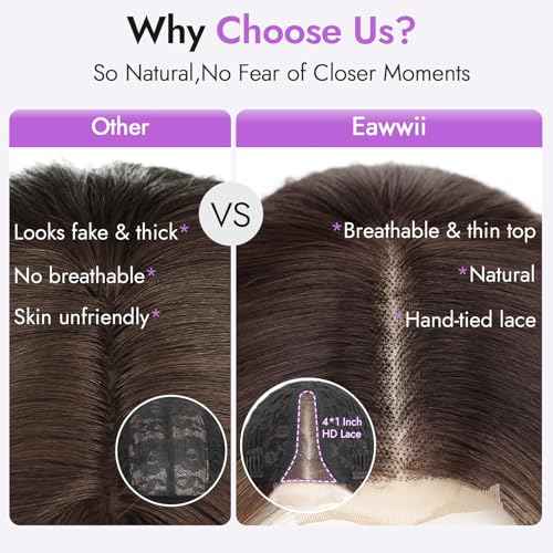 Brown Highlight Short Wavy Wig for Women Lace Hairline Bob Style Synthetic Heat Resistant - Natural Appearance for Everyday Hairstyle 14 Inch