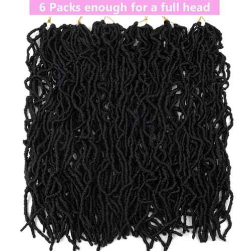24 Inch Soft Locs Crochet Hair Pre Looped 6 Packs Faux Locs Crochet Braids Goddess Locs Dreadlocs Synthetic Hair For Black Women (1B, 24 Inch (Pack of 6))