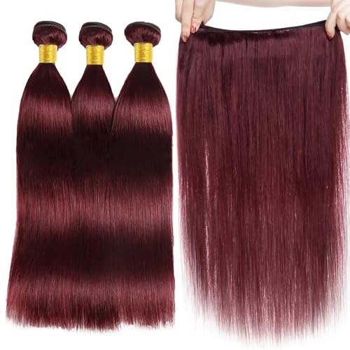 99J Burgundy Bundles Human Hair 12A Unprocessed Brazilian Virgin Human Hair Bundles Wine Red Straight 3 Bundles 30 32 34 Inch Double Weft Weave 99J Color Hair Extension for Women 300g Total
