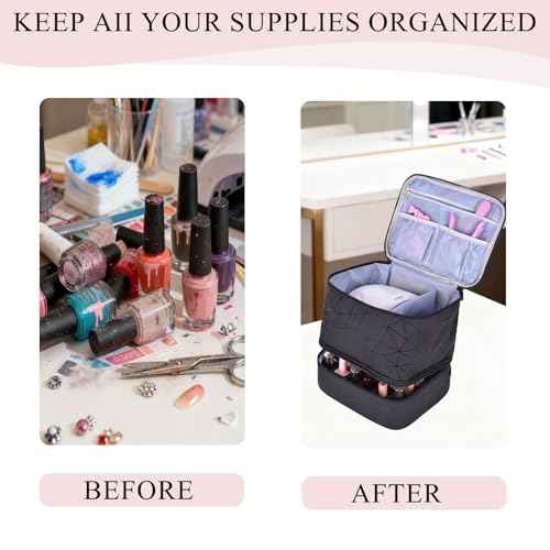 PU Leather Nail Polish Organizer, Double Layer Nail Polish Storage Holds 30 Bottles (15ml/0.5fl.oz) & Nail Lamp, Portable Nail Bag Organizer Case for Nail Tech Travel & Manicure Kit