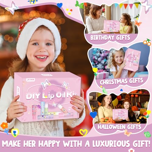 JCOOS DIY Lip Gloss Oil Make Your Own Lip Gloss Kit, Inspired Lip Oil Base with Pigment, Flavoring Oil, Glow Tubes, Kids' Christmas Gifts