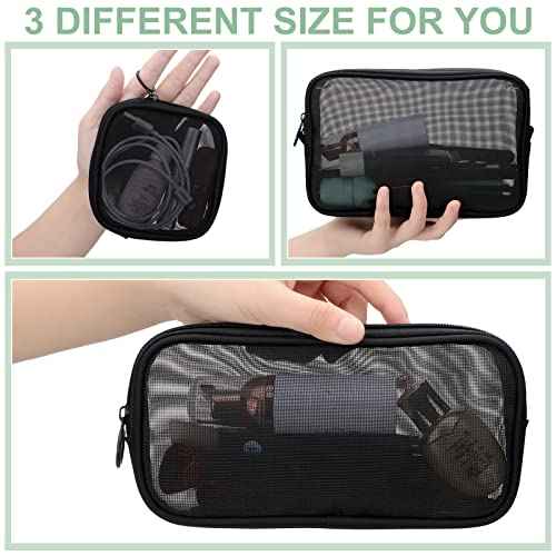 Weewooday 4 Pcs Mesh Makeup Bag Mesh Cosmetic Bag Travel Toiletry Pouch with Zipper Mini Makeup Cosmetic Purse for Daily Accessory(Small, Large, Medium,Black)