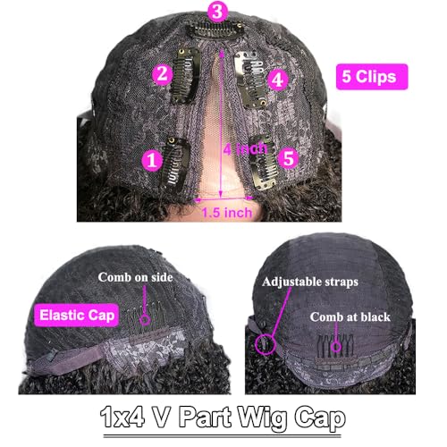 V Part Wig Human Hair Afro Kinky Curly Wig No Leave Out Brazilian Human Hair Wig For Black Women Beginner Friendly 200% Density Upgrade U Part Kinky Curly Wigs 16Inch