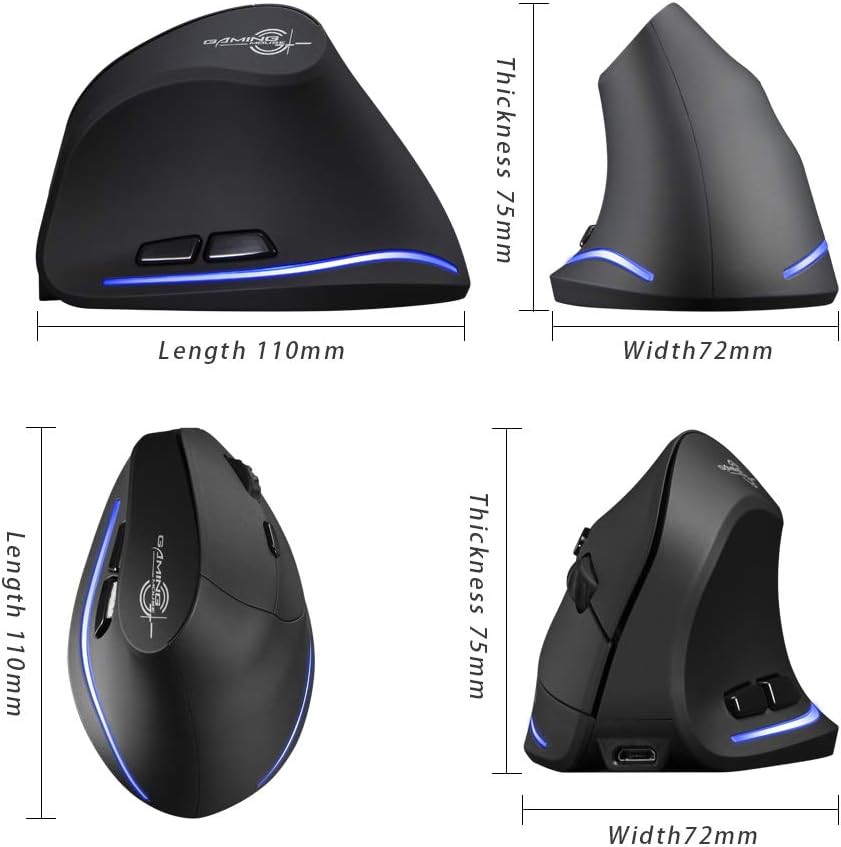 zelotes Optical Wireless Mouse,Rechargeable,2400DPI,Ergonomic Design Reduces Muscle Strain,USB Vertical Ergonomic Mouse,Cordless Portable Mouse for PC,Mac,Laptop