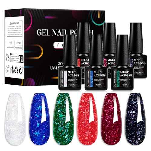 MEET ACROSS Gel Nail Polish Set 6 Pcs Glitter Colors Gel Nail Kit Art Design Soak Off UV LED (SET-4, 6pcs)