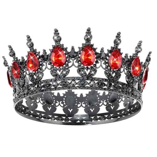 CAVETEE Crystal Crowns for Women Full Round Queen Tiara for Women Bridal Wedding Prom Princess Birthday Decorations Birthday Crown Cake Topper