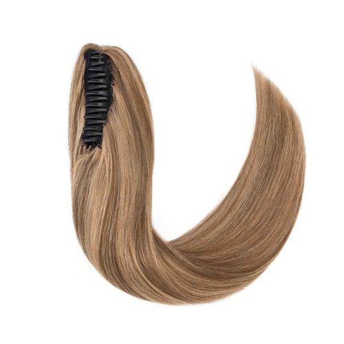 TESS Human Hair Claw Clip Ponytail Extension Real Remy Hair long ponytail extension for Women Straight, 18 Inch, Chocolate Brown Mixed Light Brown
