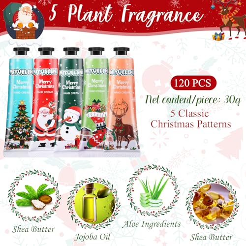 120 Pcs Christmas Hand Cream Gift Sets for Dry Cracked Hands Moisturizing Hand Lotion Small Travel Lotion Stocking Stuffers Gift Set for Women Mom Girlfriend Christmas Birthday