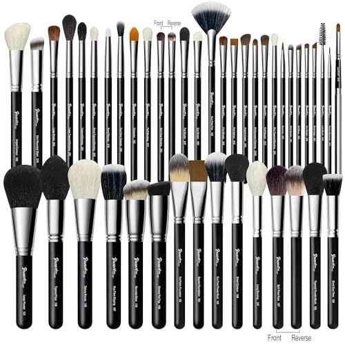 Makeup Artist MUST HAVES 42Pcs Makeup Brushes Set with Real Natural Goat Hair By BUEART DESIGN (42Pcs Matte Pearl Black)