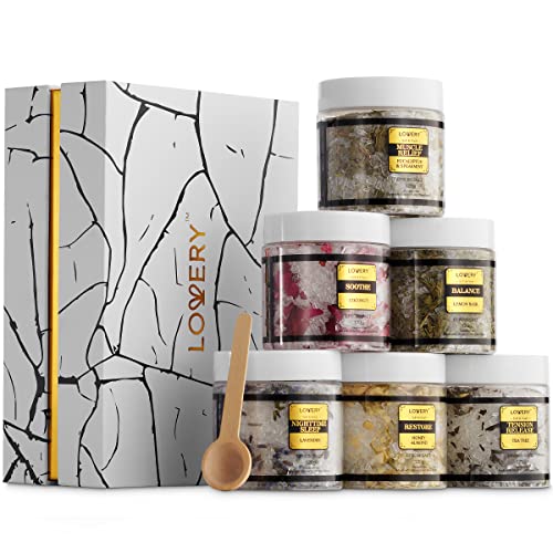 Christmas Gifts for Women Who Have Everything, Epsom Bath Salts Gift Basket Set, Relaxing Self Care Salt W/Essential Oil, Gifts for Mom, Lavender, Eucalyptus, Lemon, Coconut, Tea Tree, Honey Almond