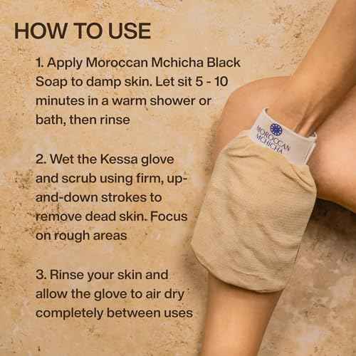 Kessa Exfoliating Glove for Shower, Dead Skin and Self Tan Remover for Body, Kessa Glove for Use with Moroccan Black Soap