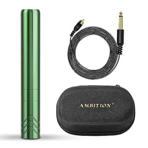 Ambition Rotary Tattoo Machine with 2.5mm Stroke Coreless Motor Slim Short Permanent Makeup Tattoo Gun Professional Cartridge Pen with RCA Cord for Eyebrow Eyeliner Lips SMP