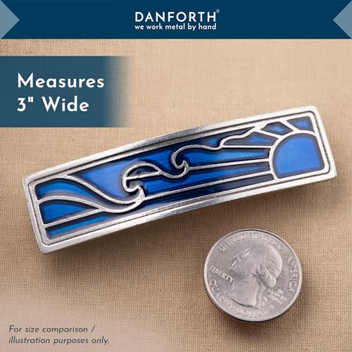 DANFORTH - ¡®Wavesong¡¯ Medium Barrette, Handcrafted Pewter Hair Barrettes For Women, Blue Woodblock Design, Measures 3" Long, 3/4" Tall, French Clasp, Made In USA