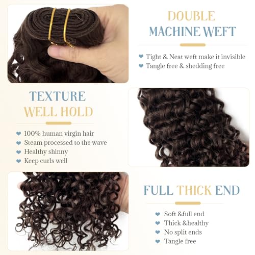 Water Wave Human Hair Bundles Sew in Hair Extensions Real Human Hair Wefts, Chocolate Brown Hair Wefts Extensions Real Human Hair Weave Bundles 22 Inch Burmese Human Hair Weft Curly Bundles 120G
