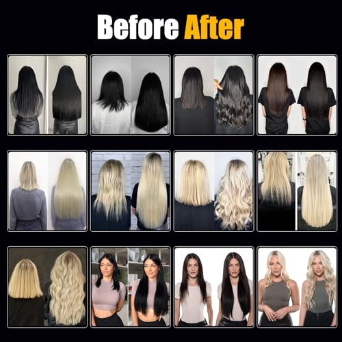 V Light Hair Extension Kit Hair Bulk, 18" 20" 22", 100 grams, Double Drawn,10 Bundles,100% Human V-light Bulk Hair Extensions #1B Black #613 blonde. (#1b 50g, 20inch)