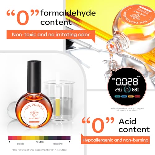 modelones 30 ml Nail Dehydrator and Primer, Acid Free Natural Prep Dehydrate & Bond Primer Kit, Hema-Free Acrylic Nail Supplies Top Coat