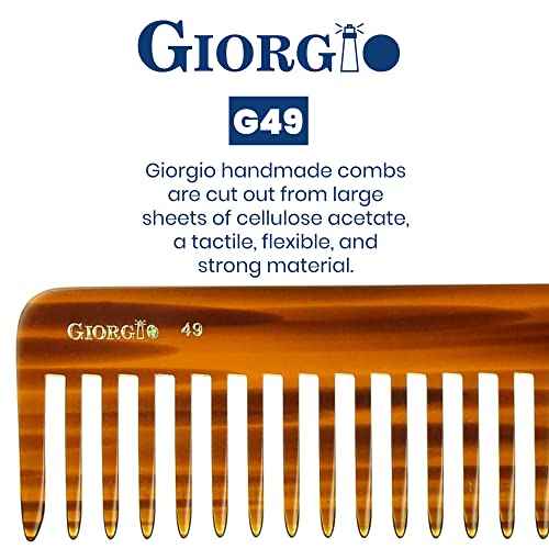 Giorgio G49 Large 5.75 Inch Detangling Comb, Wide Teeth for Thick Curly Wavy Hair. Long Hair Detangler Comb For Wet and Dry. Handmade of Quality Cellulose, Saw-Cut, Hand Polished, Tortoise Shell