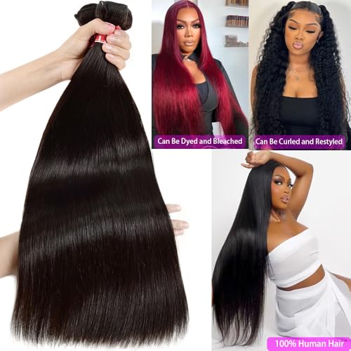 Straight Human Hair bundles 12A Grade 100% Unprocessed Brazilian Virgin Human Hair Weave 3 Bundles Deals Human Hair18 20 22 Inch Human Hair Bundles Natural Black Color