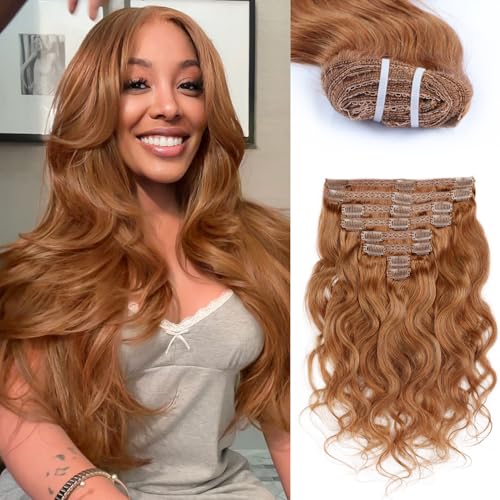Clip in Hair Extensions Real Human Hair 120 Gram Body Wave Brown Clip in 100% Brazilian Remy Human Hair Extensions 8 Pcs Per Set With 18 Clips 24 Inch