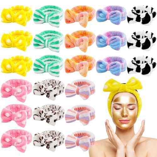 24 Pcs Spa Headband Bulk for Christmas Stocking Stuffers, Women Girls Bow Makeup Hairband Gifts Soft Flannel Headband for Washing Face Skincare Slumber Bachelorette Party Supplies Teen Party Favors